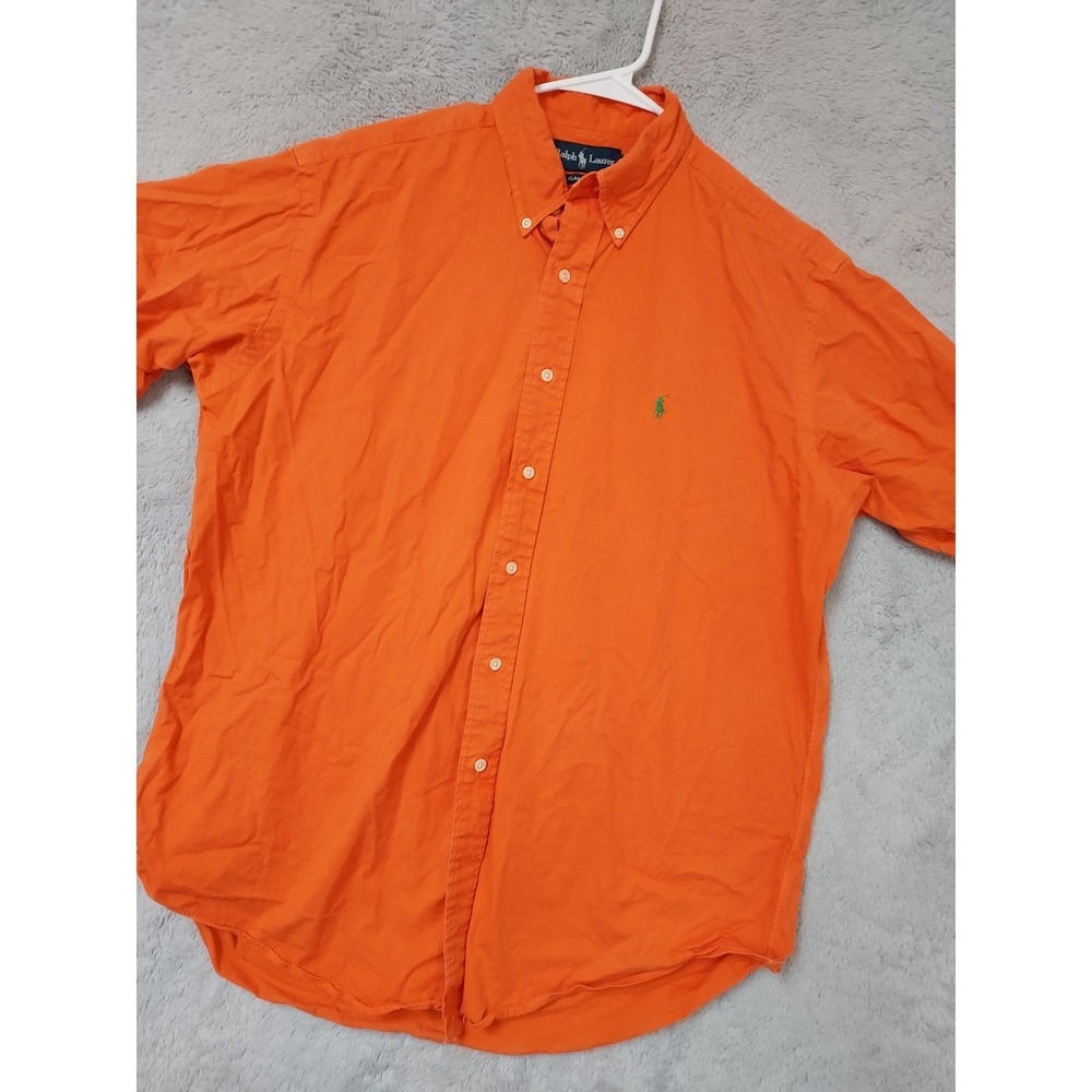 Polo Ralph Lauren Shirt Mens Large Classic Fit Oxford Preppy Orange Midweight L